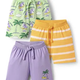 Babyhug Single Jersey Knit Striped & Shark Printed Shorts Pack of 3 - Lilac Yellow & Light Green-image-67