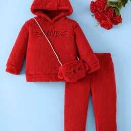 Mark & Mia Full Sleeves Winter Wear Suit with Sling & Love Text Embroidery - Red-picture-26