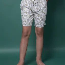 CRIMSOUNE CLUB Cotton Woven Leaves Printed Shorts - Beige-image-16