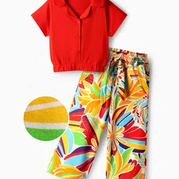 OLLINGTON ST. Cotton Half Sleeves Top & Pant Set - Red & Multicolor-picture-21