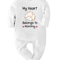 Zeezeezoo 100% Cotton Knit Family Theme Full Sleeves My heart Belongs To Mumma Text Printed Romper - White-picture-36