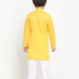 JBN Creation Eid Special Full Sleeves Solid Kurta Patiala With Cap Set - Yellow and White image 3