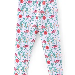 Babyhug Cotton Lycra Knit Full Length Stretchable Legging Floral Print Pack Of 2 - White & Pink image 2
