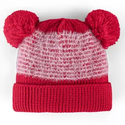 Babyhug Knitted Woollen Cap with Pom Pom Detailing - Red image 2