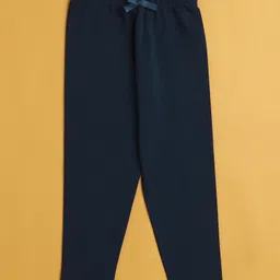 BUMZEE Cotton Knit Pack Of 2 Solid & Abstract Printed Leggings - Navy & Sky Blue image 3