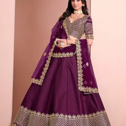 ODETTE Embellished Sequinned Semi-Stitched Lehenga & Unstitched Blouse With Dupatta image 3