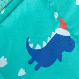 Kookie Kids Woven Full Sleeves Padded Hooded Jacket with Dino Print & Applique - Turquoise image 3