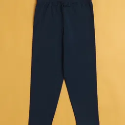 BUMZEE Cotton Knit Pack Of 2 Solid & Abstract Printed Leggings - Navy & Sky Blue image 4