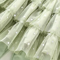 Babyhug Knee Length Flared Skirt With Leggings Glitter Print - Green image 4