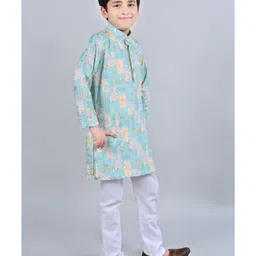 BT DEZINES Full Sleeves Abstract Printed Sequined Kurta Pajama Set - Turquoise Blue image 5