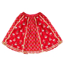 BownBee Pure Cotton Woven Half Flutter Sleeves Floral Printed Gota Lace Embellished Lehenga Choli Set - Red image 5