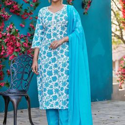 SZN Women Ethnic Motifs Printed Straight Kurta with Trousers & Dupatta-picture-3
