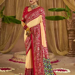 Jinal & Jinal Ethnic Motifs Zari Pure Georgette Patola Saree-picture-33