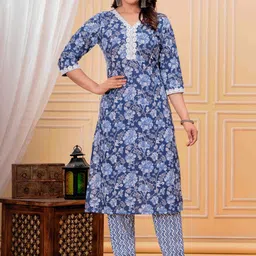 Terizla Women Floral Printed Regular Pure Cotton Kurta with Trousers & With Dupatta-picture-25