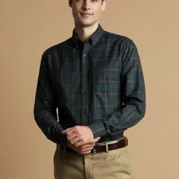 Allen Solly Green Cotton Slim Fit Checks Shirt-picture-33