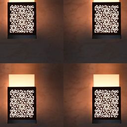 Gojeeva Black & White 4 Pieces Textured Contemporary Wooden Rectangle Shaped Wall Lamp-picture-45