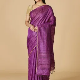 Fabindia Purple Silk Woven Saree Without Blouse image 1
