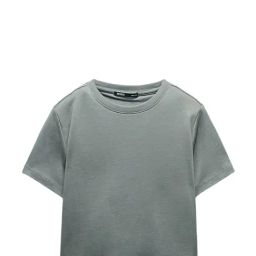 MIXXO Grey Semi Crop Regular Fit T-Shirt-picture-0
