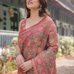 ALMAARI FASHION Floral Printed Pure Cotton Kanjeevaram Saree & Unstitched Blouse image 5