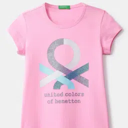 United Colors of Benetton Kids Pink Logo Print T-Shirt-picture-16