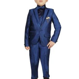 SG Yuvraj Kids Royal Blue Solid Full Sleeves Shirt, Waistcoat, Coat, Pants with Bow-picture-46