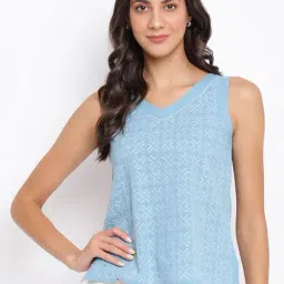 Fabindia Sky Blue Cotton Embroidered Top-image-78