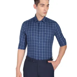 Arrow Dark Blue Cotton Slim Fit Checks Shirt image 1
