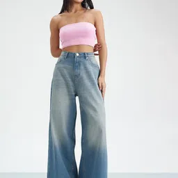 FREAKINS Women Loose Wide Leg High-Rise Light Fade Jeans image 5