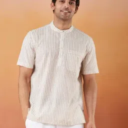 Fabindia White-Orange Cotton Relaxed Fit Printed Shirt-picture-36