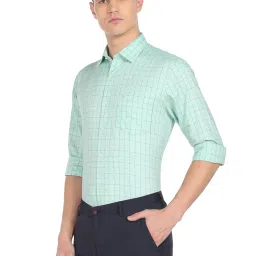 Arrow Light Green Cotton Regular Fit Checks Shirt image 3