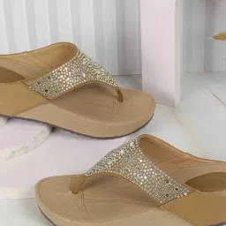Mochi Women's Antique Gold Thong Wedges-picture-31
