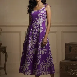 DHAKRE FASHION Women Floral Printed Shoulder Straps Cotton Tie-Ups A-Line Midi Dress-image-45