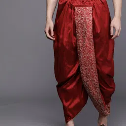 Manyavar Men Maroon Embroidered Detail Dhoti Pants image 2