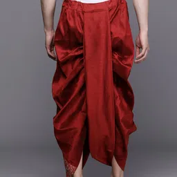 Manyavar Men Maroon Embroidered Detail Dhoti Pants image 4