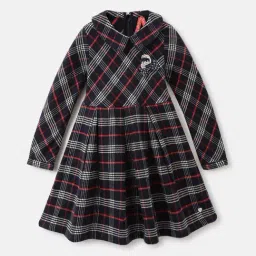 Blue Giraffe Girls Navy Cotton Checked Dress-picture-48