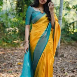 Satrani Yellow & Teal Green Silk Woven Saree With Unstitched Blouse-picture-20