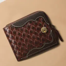 Hidesign Maroon PISCO W Woven Small Leather Bi-Fold Wallet-image-76