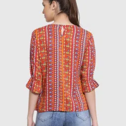 Style Quotient Women Orange And Multi Ethnic Printed Polyester Smart Casual Top image 2