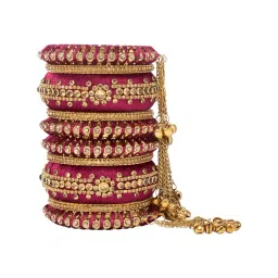 Peora Maroon Ethnic Silk Thread Floral Dangling Beads Bangle Set image 3