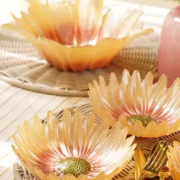 Pure Home and Living Gold & Pink Glass Flower Shaped Serving Bowls - Set of 2-picture-41