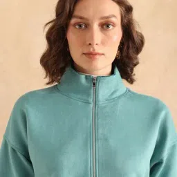 RAREISM Blue Suede Solid Three-Quarter Sleeves Jacket image 5