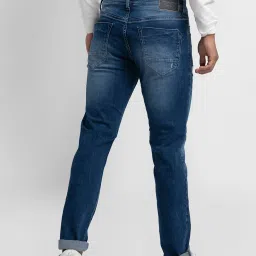 Spykar Blue Cotton Slim Fit Distressed Jeans image 2