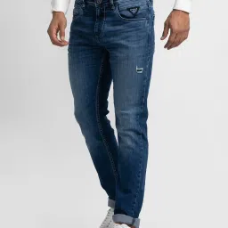 Spykar Blue Cotton Slim Fit Distressed Jeans image 3