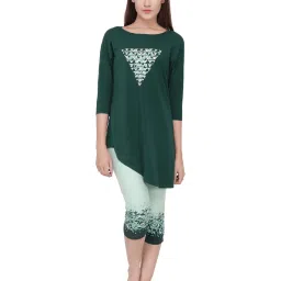 Soie Green Printed Top & Capri Set image 1