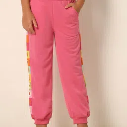 VERO MODA GIRL Fuchsia Pink Cotton Printed Joggers-image-83