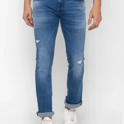 Spykar Blue Comfort Fit Distressed Jeans image 1
