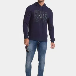 Being Human Navy Cotton Regular Fit Printed Hooded Sweatshirts image 5