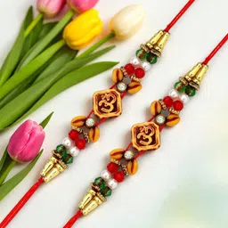 ADIVA Set Of 2 Beaded Om Thread Rakhis With Roli Chawal Chandan & Meshrei Card-picture-24