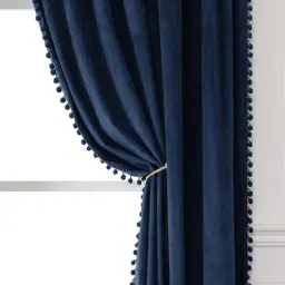 STITCHNEST Blue Velvet Door Curtain With Tieback & Eyelets - 8 Ft-image-83