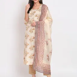 Salwat Beige Printed Kurta With Pant & Dupatta-image-3